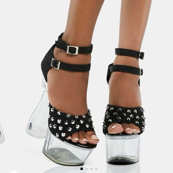 NEW Golden Bulls DETUX-02 studded clear heel‎ Platform heels Size 6 black - Picture 2 of 15